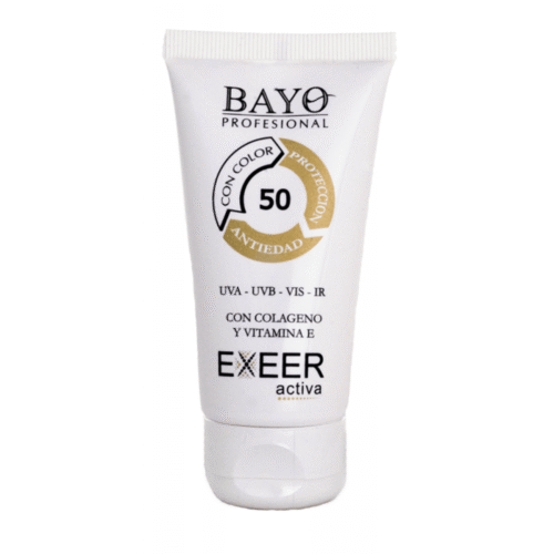 Crema solar facial antiedad SPF 50 con color Bayo